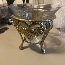 Vintage Candy Dish-Glass & Brass 