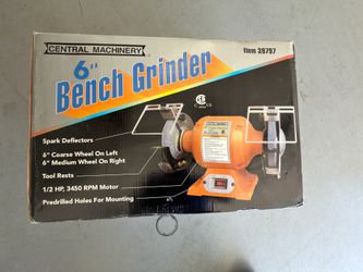 NEW Central Machinery 6" Bench Grinder 1/2 HP 3450 RPM Metal Sharpening Tool