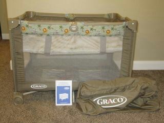 Graco Pack N Play On The Go Playyard Safari Animals Zoo With Bassinet Beige
