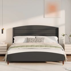 Queen Bed Frame with Wingback Headboard, Platform Bed Frame with Velvet Upholste