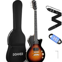 Donner 39 Inch LP Electric Guitar Solid Body Beginner Kit Sunburst Full Size, with Bag, Strap, Cable, for Beginner, DLP-124S