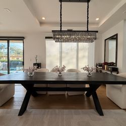  Crate & Barrel Extension Dining Table — Dark Wood Trestle Base