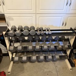 3-50lb Dumbbell Set With Rack 