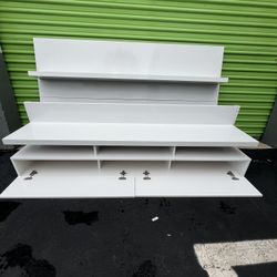 Beautiful White Glossy Hanging Floating Tv Stand Television Wall Unit Media Center Console Stand Shelf 