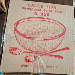 Silver Plated Glass Salad Bowl And Utensils
