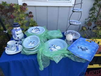 Blue Snowman dish Set