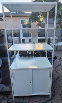 IKEA White Metal Shelving Unit with Cabinet