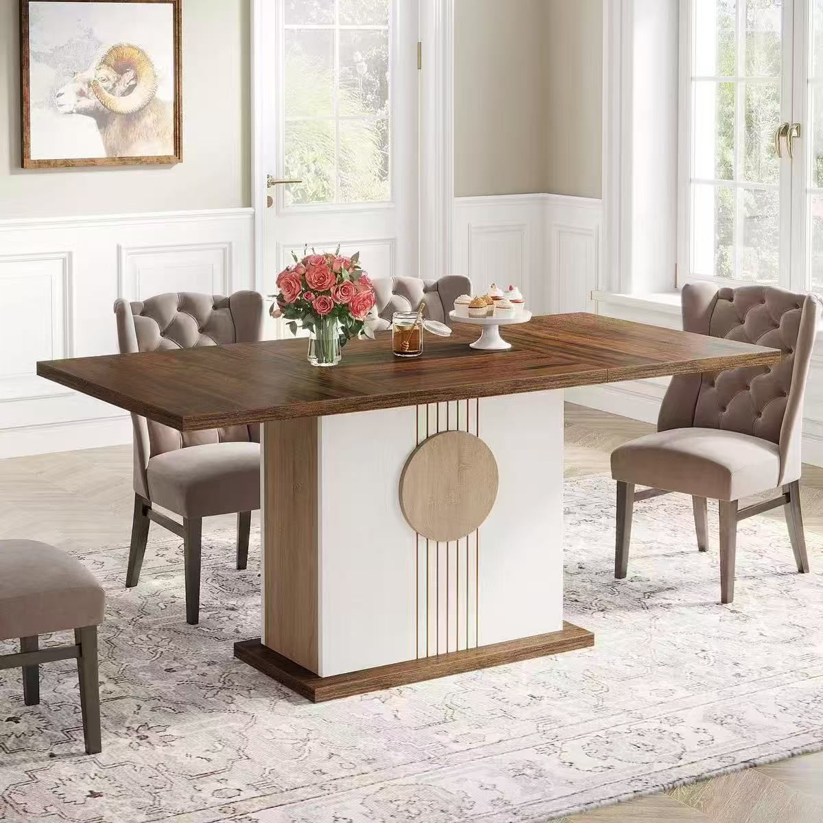 55" Rectangular Dining Table, Farmhouse Wood Kitchen Table for 4 to 6 People $150 (minor damaged)