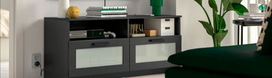 Black  TV Stand with Frosted Glass Doors