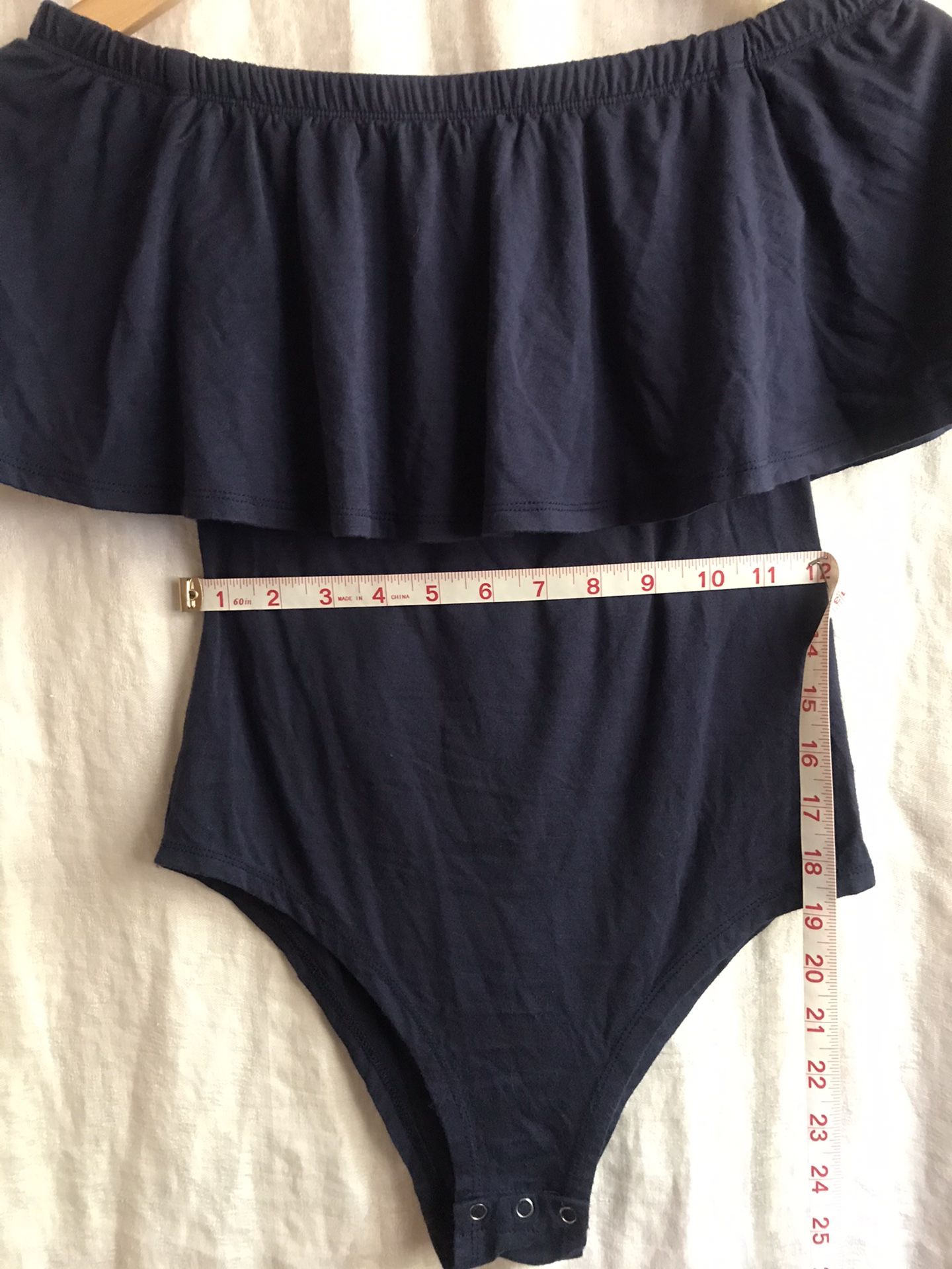 Handmade Off Shoulder Navy Blue Bodysuit. Fits XS/S