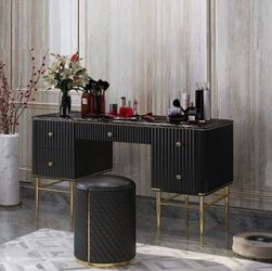 Homary Black & Gold Makeup Vanity Desk