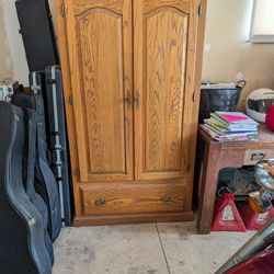 Wooden Armoire Five Adjustable Shelves And One Drawer