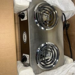 Cadco Double Burner Electric Hot Plate – Stainless Steel