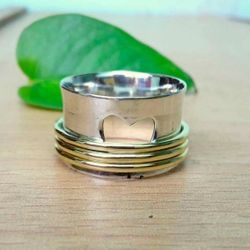 Creative Hollow Heart With Love Two Tone Ring - Size 7
