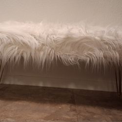 White Faux Fur Bench with Gold Metal Legs
