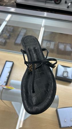 Tory Burch Black Croc-Embossed Thong Sandal