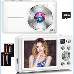 New In Box 4K 64MP Autofocus Point and Shoot Digital Camera Front & Rear Camera