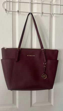 Michael Kors Jet Set East West Top Zip Leather Tote Burgundy