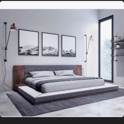 Grey King Platform Bed Frame 