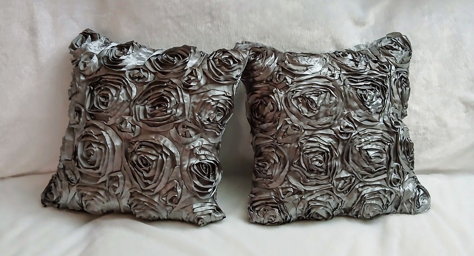 Set Of 2 - Silver Unique Design Throw Pillows 