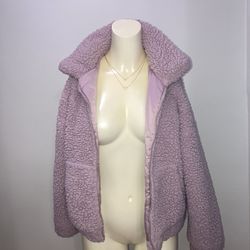 Forever 21 Size Small Lilac Light Purple Women's Teddy Sherpa Full Zip Jacket