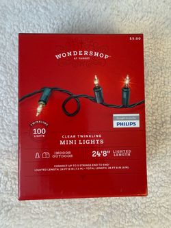 Lot of 6 Wondershop Philips 100ct Clear Twinkling Mini Lights Green Wire