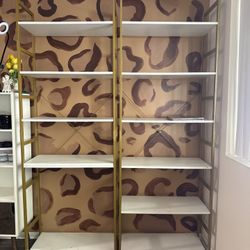 Two Matching White With Gold Accent Shelves