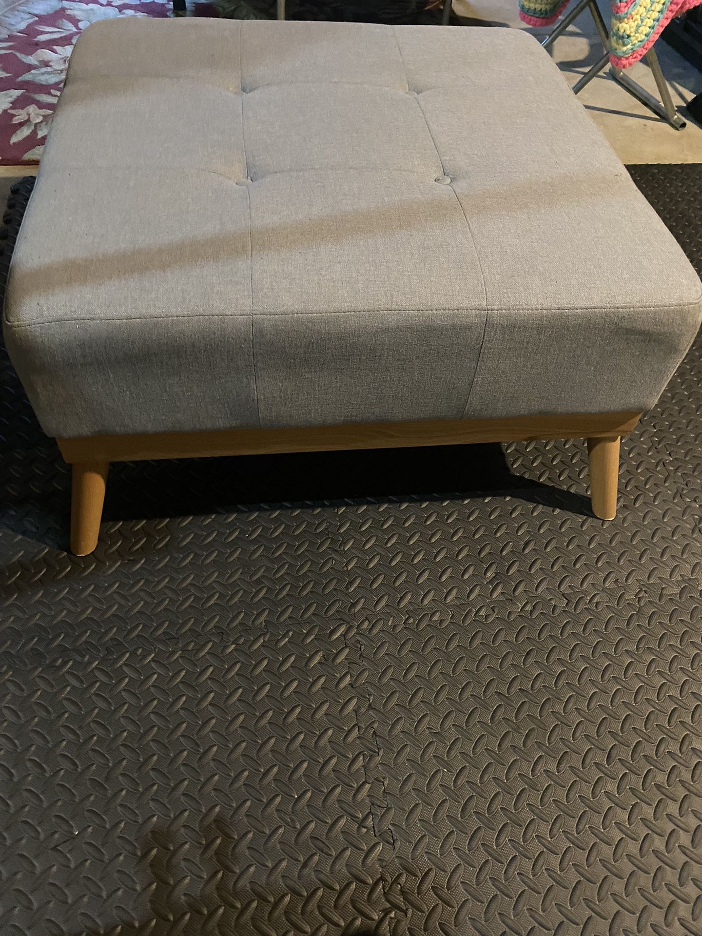 Light Grey And Brown Wooden Ottoman