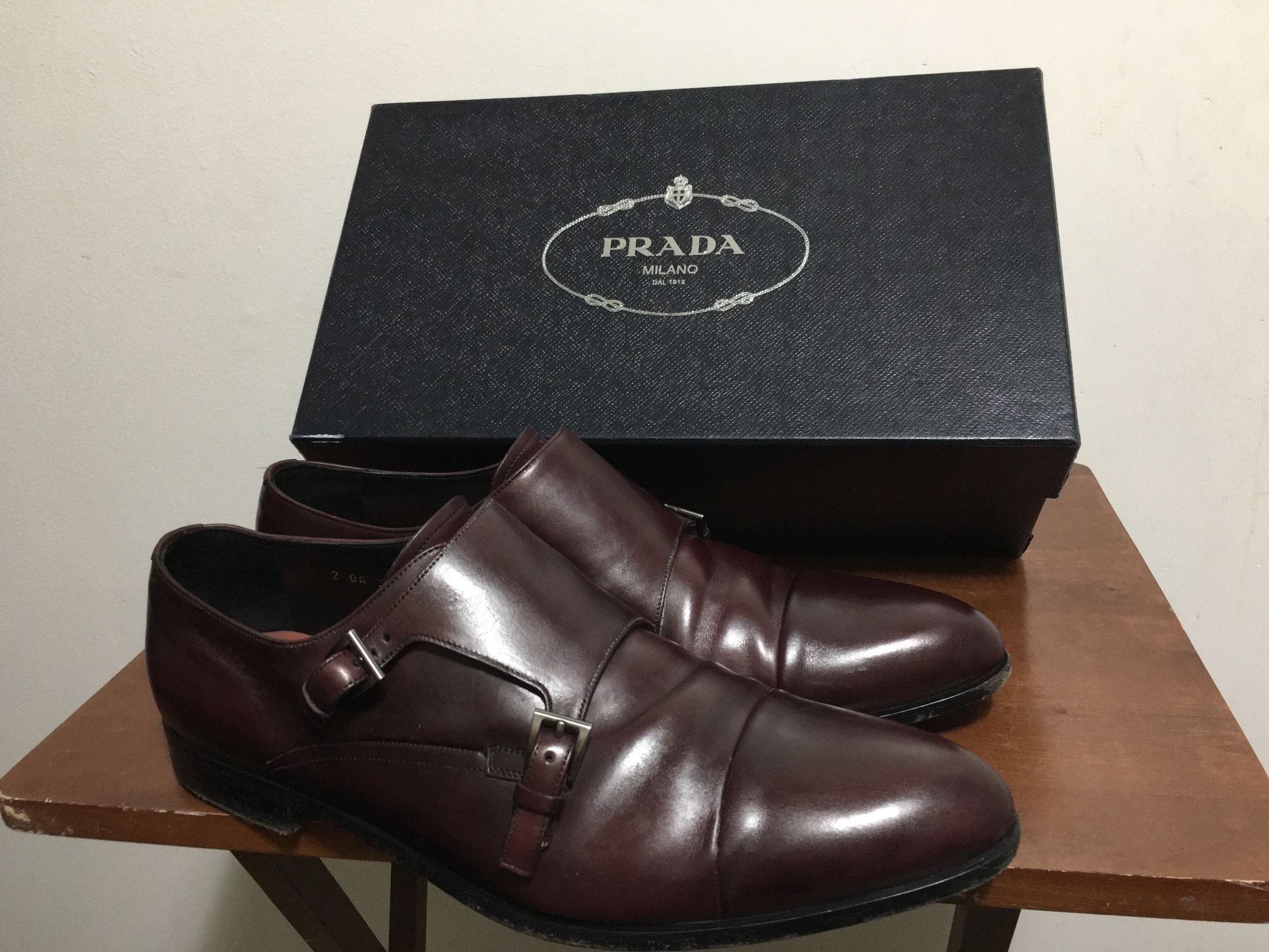 Prada 20A009 Double Monk Strap CapToe Cordovan. Size 10.5. With box and dust bag. Perfect and excellent condition condition