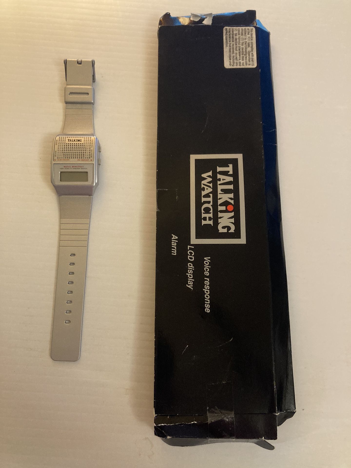 ULTMOST TALKING DIGITAL WATCH GREAT FOR THE BLIND ALARM CHRONO NEEDS BATTERY. English. Box has some damage but it’s the original box.
