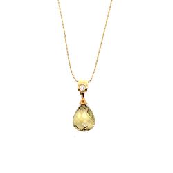 14k Lemon Quartz & Diamonds Necklace 