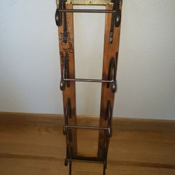 Vintage Wood & Brass Wall Wine Rack 

