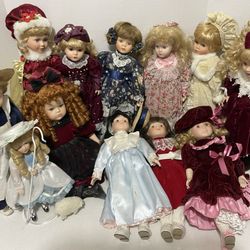 Porcelain Dolls - Lot Of 12