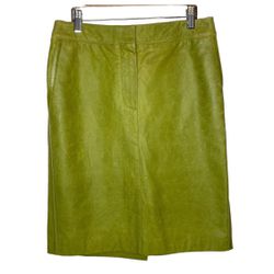 Max Mara Lamb Leather Lime Green Skirt, Size 10