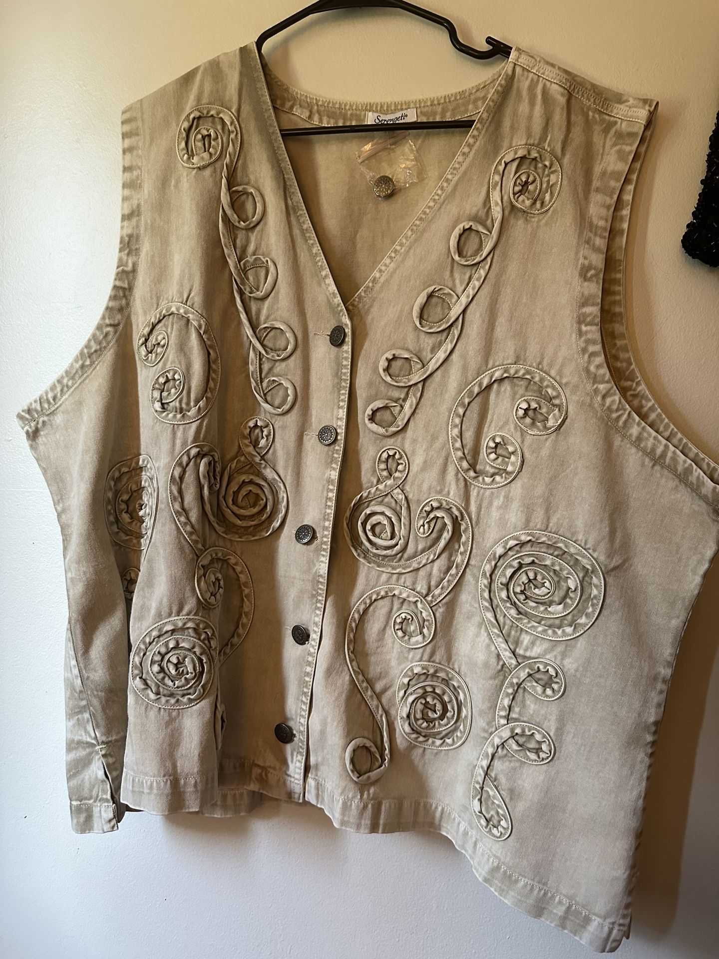 Serengeti Vintage Denim White Beige Cream Tan Vest 3X Plus Size