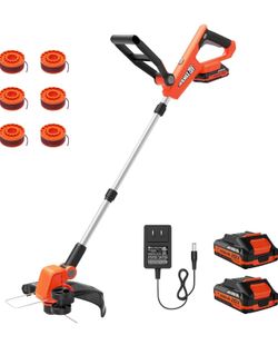 VARSK 20V String Trimmer Cordless with Automatic Line Feed, 12 Inch 2 in 1 Electric String Trimmer & Edger, Includes 2 X 2.0Ah Batteries/1 X Fast Char