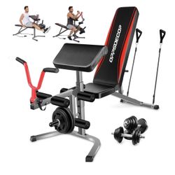 OPPSDECOR Adjustable Weight Bench Set with Leg Extension & Leg Curl, 900LBS Incline/Decline/Flat Preacher Curl Bench, Space-Saving Workout Bench for H