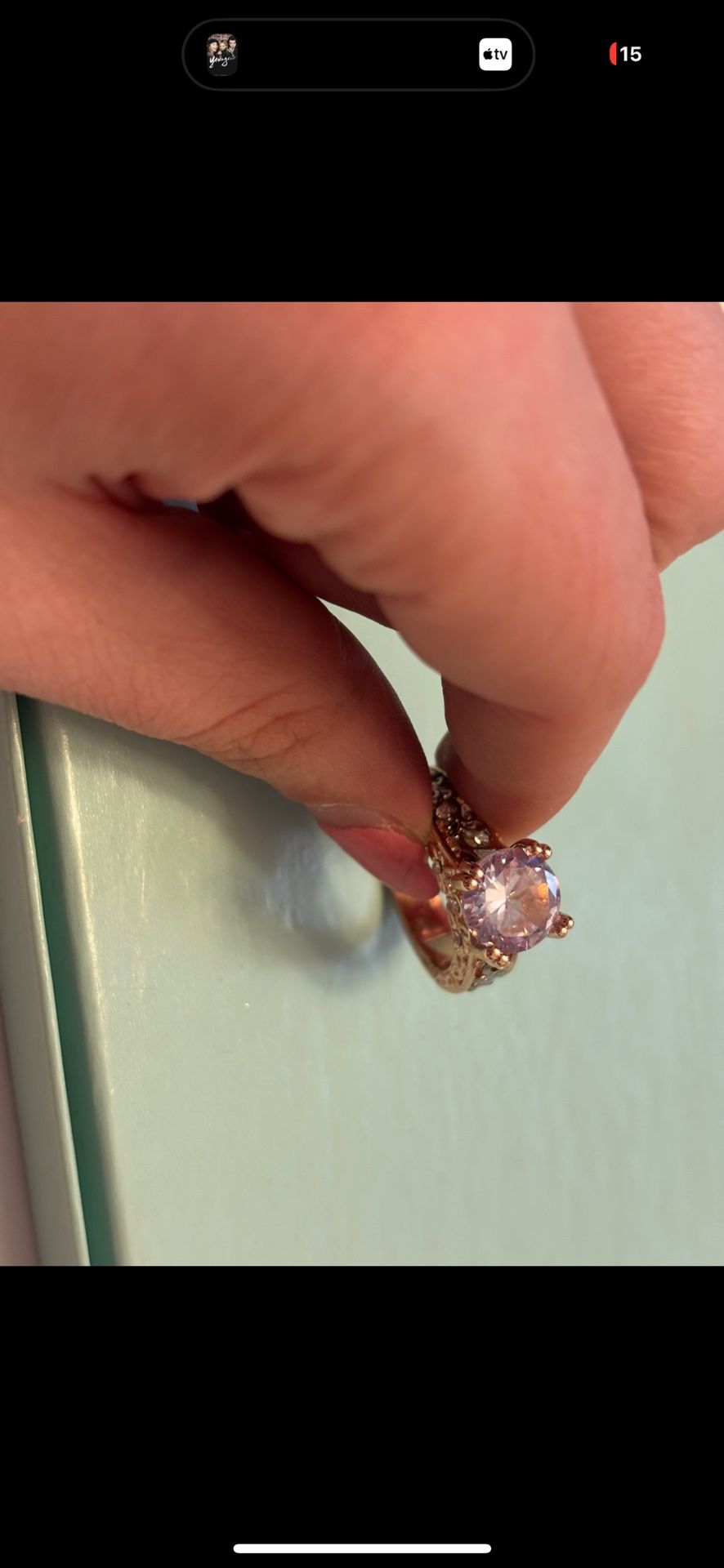 Rose Gold Ring with Pink Center Stone: