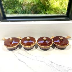 Hull Pottery Brown Drip handled soup bowls with lids(4)