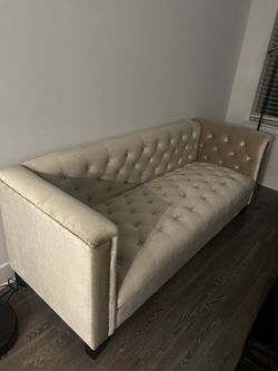 Beige Velvet Tufted Couch