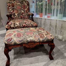 Chippendale Style Armchair & Matching Ottoman
