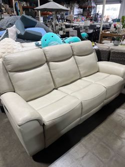 3-seat cream leather power reclining sofa