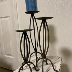 3 Rustic Pillar Candle Holders