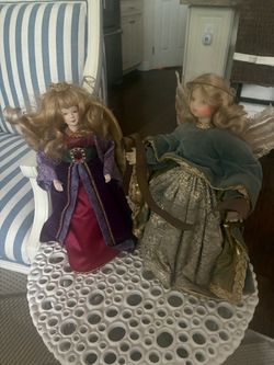 Pair of lovely vintage angel tree toppers