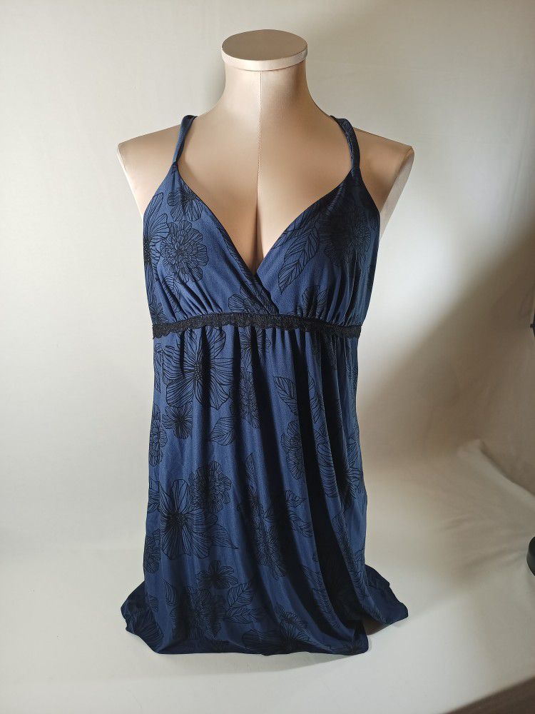 Blue And Black Floral Sleep Dress In Size M
