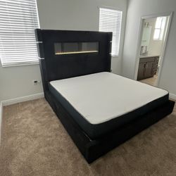 BLACK FIREPLACE BED In Velvet 🔥 Tall Headboard