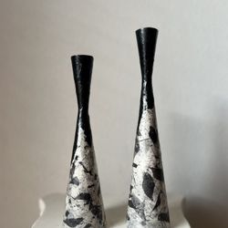 Pair of Vintage Black & White candle holders