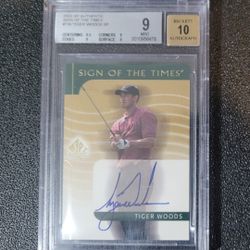 🐐🔥 BGS 9,10 Auto on card Tiger Woods 2003 SP Authentic Sign of the Times Upper
