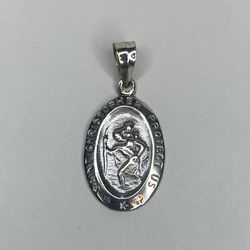14k White Gold “Protect Us Saint Christopher” Religious Pendant Charm
