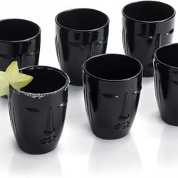 Face Water Glasses Unique Drinking Cups Set of 6 - Black 